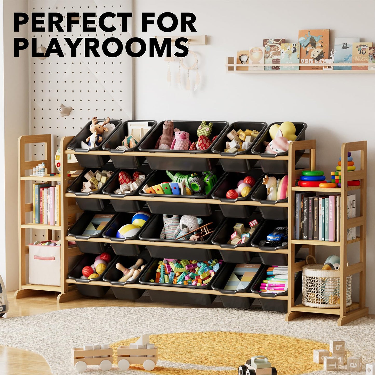 SpaceAid Toy Storage Organizer with 6 Shelves and 12 Bins, Bookshelf/Bookcase, Kids Bin Shelf, Toys Box for Playroom Organization for Bedroom & Room Decor, White, 52.3" W