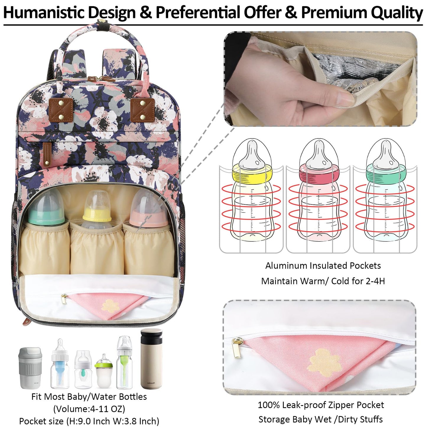Tenot Diaper Bag Backpack for Women Large Capacity with Insulated Pockets Multifunctional Diaper Bags For Baby Girl Boy Waterproof Baby Bags For Mama Maternity Travel Bag Black