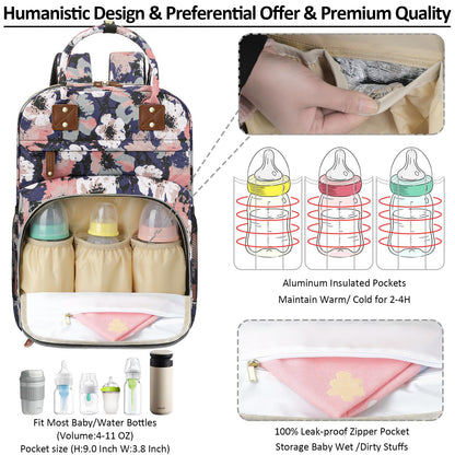 Tenot Diaper Bag Backpack for Women Large Capacity with Insulated Pockets Multifunctional Diaper Bags For Baby Girl Boy Waterproof Baby Bags For Mama Maternity Travel Bag Black