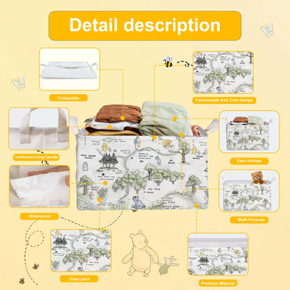 Winnie Nursery Decor, the Pooh Baby Stuff, Winnie Storage Nursery Basket, Large squarecanvas Laundry Hamper With A Waterproof PECoating, Foldable, Toys Bin, Baby Nursery HamperDecor, Star