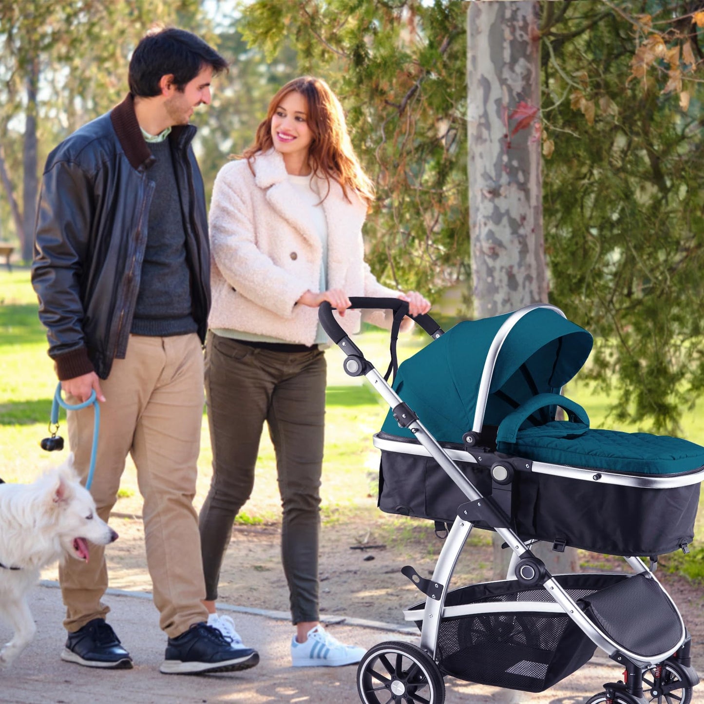 Hagaday Baby Stroller, 2-in-1 Reversible Toddler Seat with Bassinet Mode, Foldable Infant Stroller with Canopy, One Button Brake, Adjustable Handle, Newborn Pushchair(Blue)