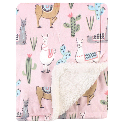 Hudson Baby Unisex Baby Plush Mink and Sherpa Blanket, Pink Floral, One Size