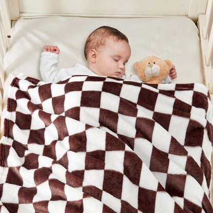 Yurhap Checkered Baby Blanket Fleece Baby Blankets for Boys, Ultra Soft Cozy Fluffy Infant Toddler Newborn Receiving Blankets for Crib Stroller, 30''x40'', Blue