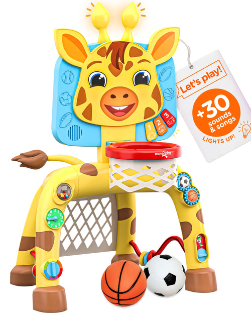 Move2Play, Dinosaur Basketball Hoop & Soccer Goal Activity Center | 30+ Sounds & Songs + 5 Lights | 1 2 3 Year Old for Boys and Girls | Toy & Gift for Baby & Toddlers