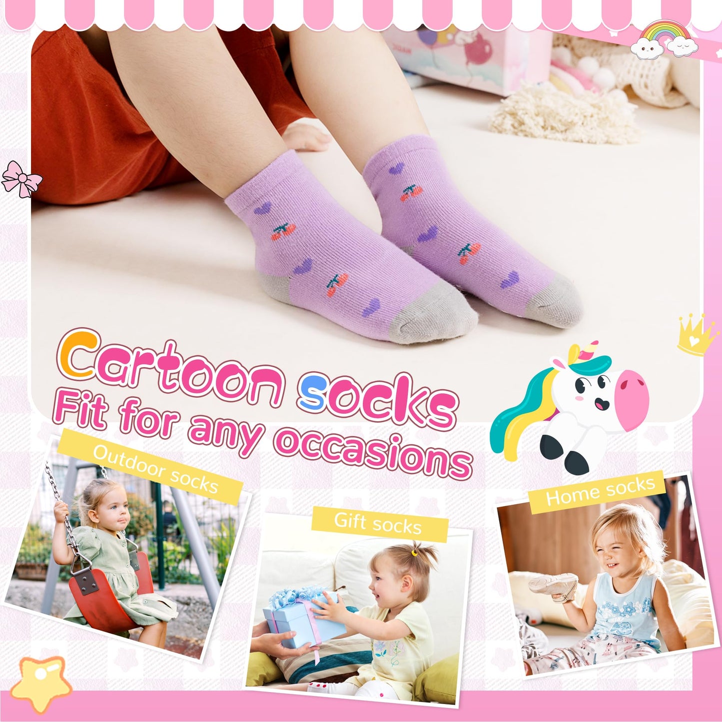 Toddler Non Slip Grips Socks Kids Anti Skid Baby Boys Girls Cotton Crew Socks 12 Pairs