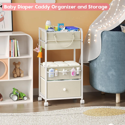 Cidaziya 2In1 Baby Diaper Caddy Organizers and Storage, 3 Tier Rolling Cart with Dividers and Drawers, Mobile Utility Cart Baby Dresser Clothes Organizer for Changing Table, Crib Nursery, Bedroom