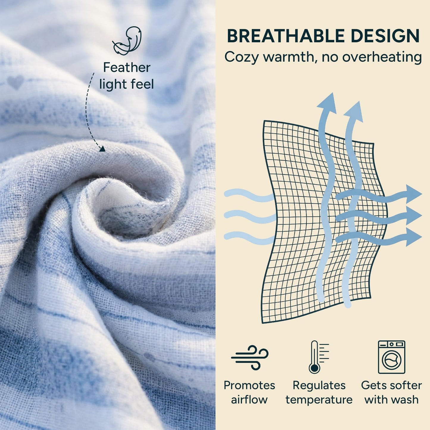 Muslin Swaddle Blankets for Newborns, 3 Pack Multipurpose 100% Organic Cotton, Ultra Soft Breathable Receiving Blanket 47 x 47 inches, Swaddle Wrap for Baby Boys & Girls