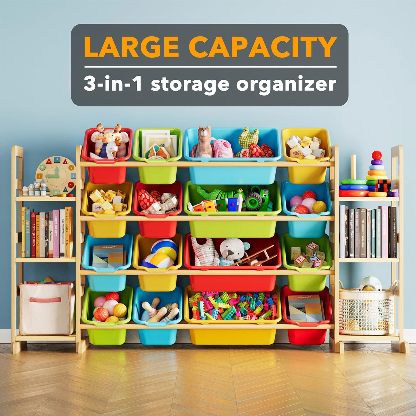 SpaceAid Toy Storage Organizer with 6 Shelves and 12 Bins, Bookshelf/Bookcase, Kids Bin Shelf, Toys Box for Playroom Organization for Bedroom & Room Decor, White, 52.3" W