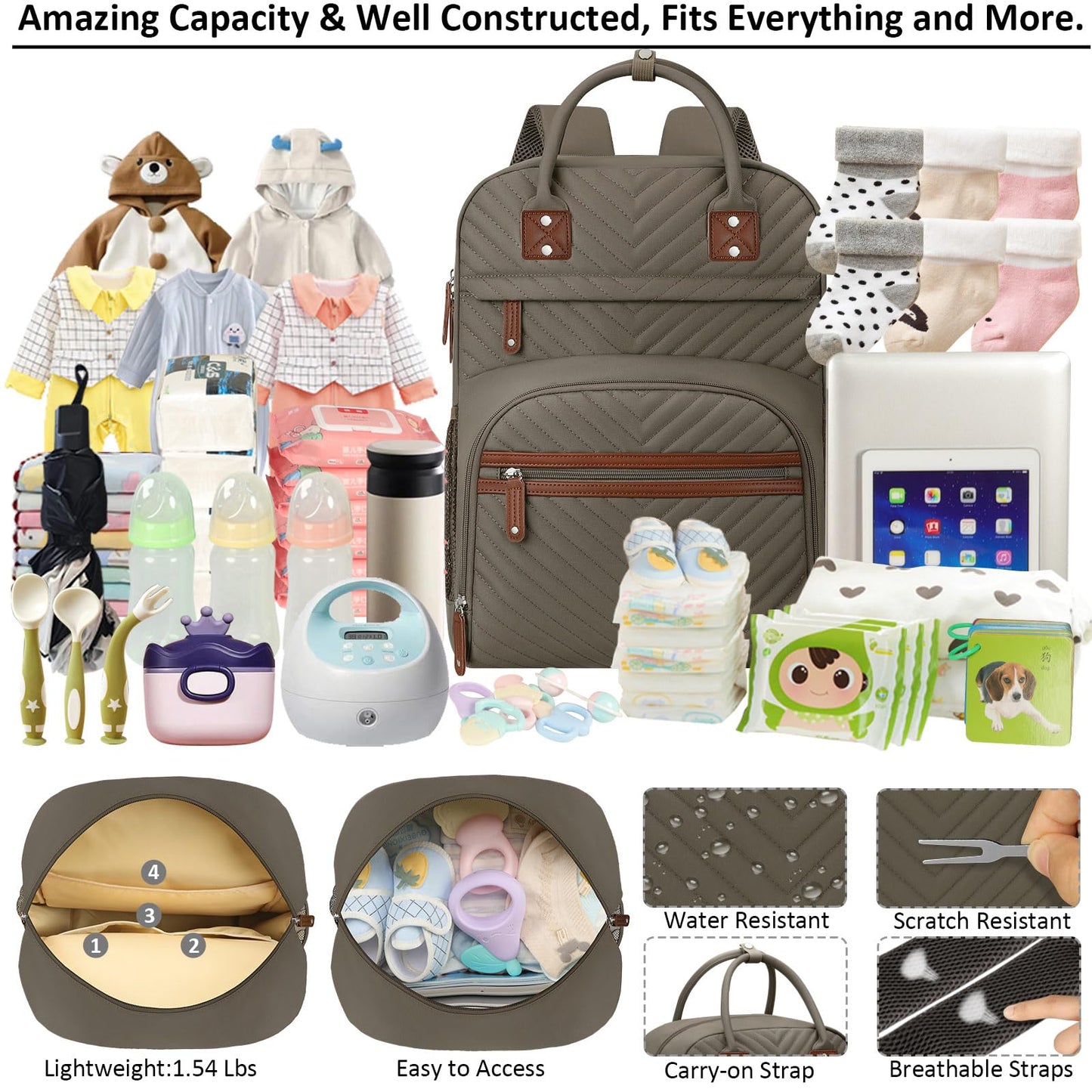 Tenot Diaper Bag Backpack for Women Large Capacity with Insulated Pockets Multifunctional Diaper Bags For Baby Girl Boy Waterproof Baby Bags For Mama Maternity Travel Bag Black