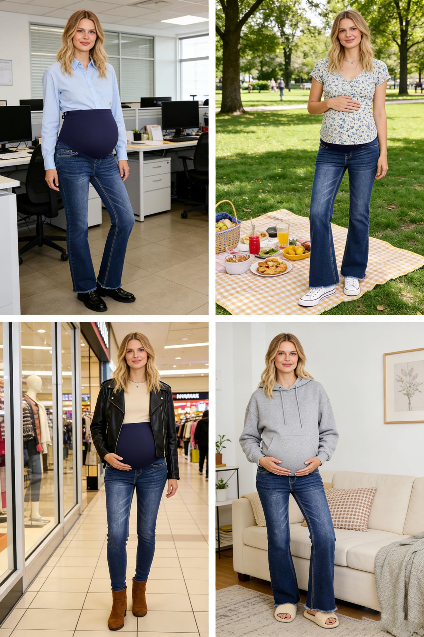 BLENCOT Maternity Jeans for Women Over Belly Pregnancy Pants Comfy Pregnant Jeans Flare Denim Jeans with Pockets