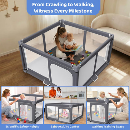 Foldable Baby Playpen - 50"x50" Safety Play Yard for Babies & Toddlers - Indoor & Outdoor Use with Carry Bag - Collapsible, Portable Play Yard, Dark Gray