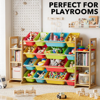 SpaceAid Toy Storage Organizer with 6 Shelves and 12 Bins, Bookshelf/Bookcase, Kids Bin Shelf, Toys Box for Playroom Organization for Bedroom & Room Decor, White, 52.3" W