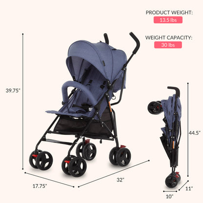 Dream On Me Vista Moonwalk Baby Stroller, Lightweight Travel Umbrella Stroller with Compact Fold, Smooth Ride Wheels, Multi-Position Recline, Spacious Storage Basket with Cup Holder, Light Gray
