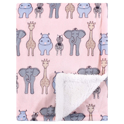 Hudson Baby Unisex Baby Plush Mink and Sherpa Blanket, Pink Floral, One Size