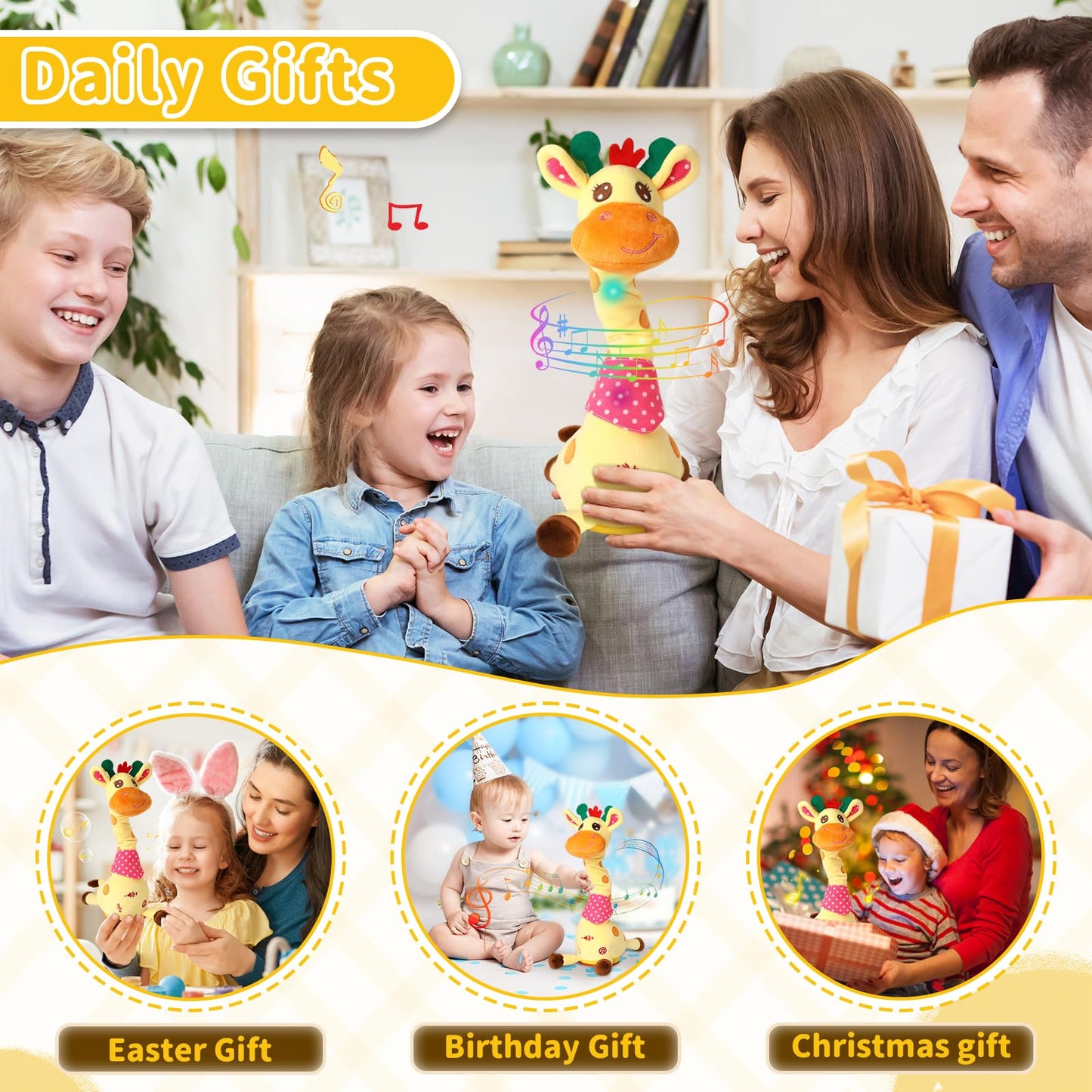 Emoin Dancing Talking Giraffe Baby Toy, Adjustable Volume Baby Giraffe Toys Singing 10 Children's Songs Singing Mimicking Recording Repeating What You Say for Toddlers