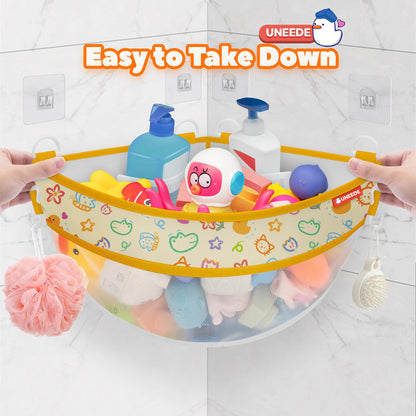 UNEEDE 4.32 Gallons Corner Mounted Bath Toy Storage Holder, Mesh Shower Caddy for Bathtub Organizer, Quick Dry Holder