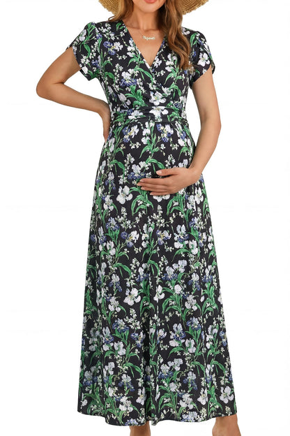 OUGES Maternity Maxi Dress Wrap Baby Shower Pregnancy Dresses for Photoshoot Maternity Outfits Summer Clothes 2026