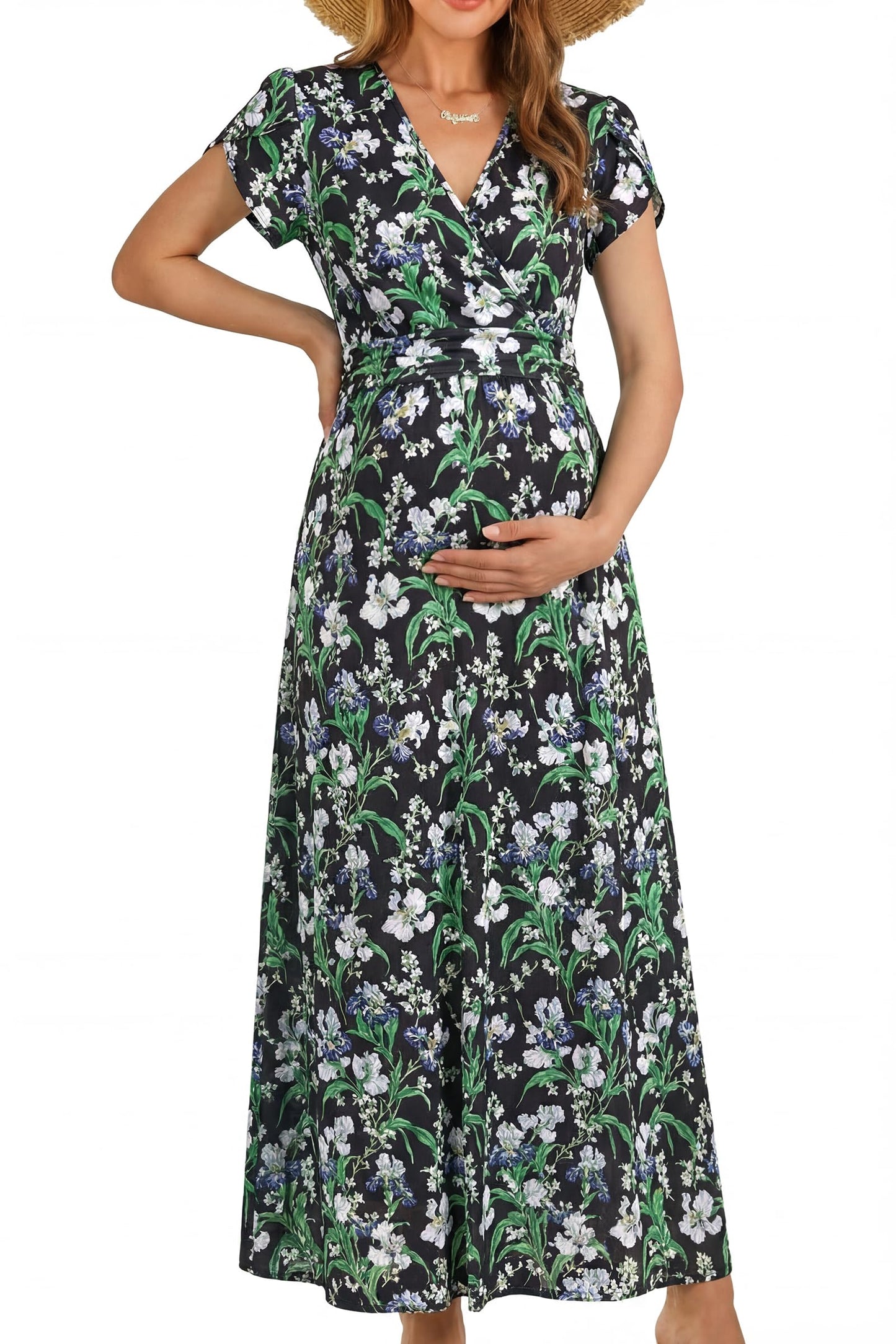 OUGES Maternity Maxi Dress Wrap Baby Shower Pregnancy Dresses for Photoshoot Maternity Outfits Summer Clothes 2026
