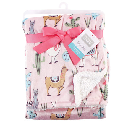 Hudson Baby Unisex Baby Plush Mink and Sherpa Blanket, Pink Floral, One Size