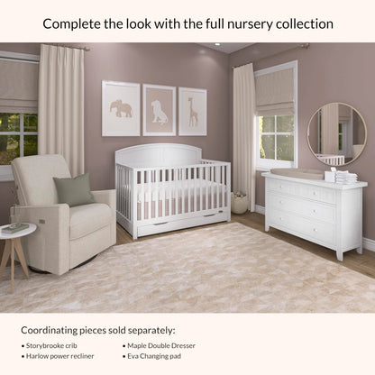 Dream On Me Storybrooke 5-in-1 Convertible Full-Size Crib with Under Drawer, White, GreenGuard Gold & JPMA, Convert to Toddler, Day & Full-Size Bed, 3 Mattress Heights, Sustainable Pinewood