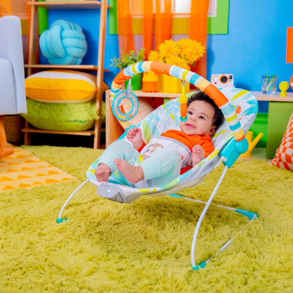 Bright Starts Baby Bouncer Soothing Vibrations Infant Seat - Removable -Toy Bar, Nonslip Feet, 0-6 Months Up to 20 lbs (Safari Fun)