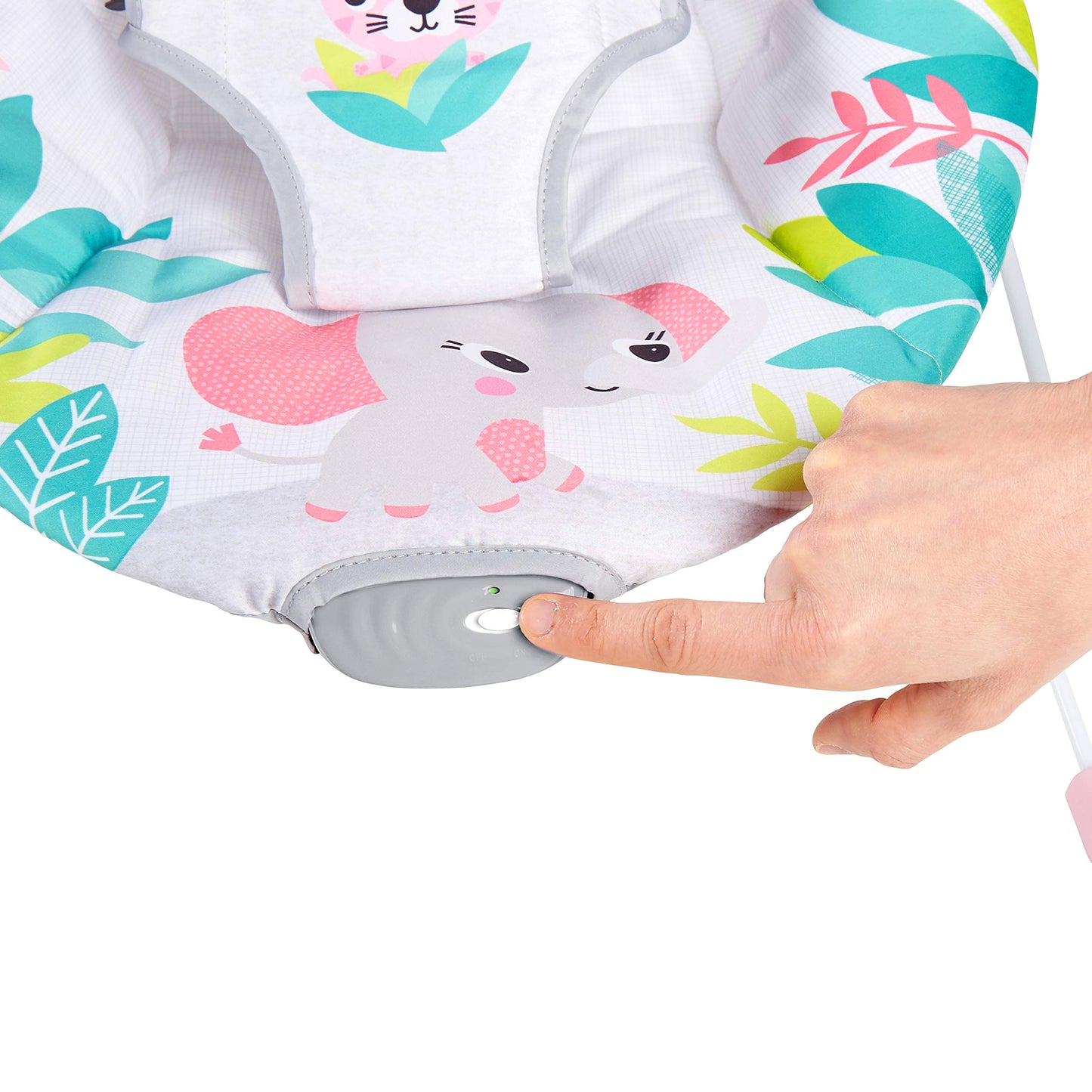 Bright Starts Baby Bouncer Soothing Vibrations Infant Seat - Removable -Toy Bar, Nonslip Feet, 0-6 Months Up to 20 lbs (Safari Fun)