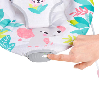 Bright Starts Baby Bouncer Soothing Vibrations Infant Seat - Removable -Toy Bar, Nonslip Feet, 0-6 Months Up to 20 lbs (Safari Fun)