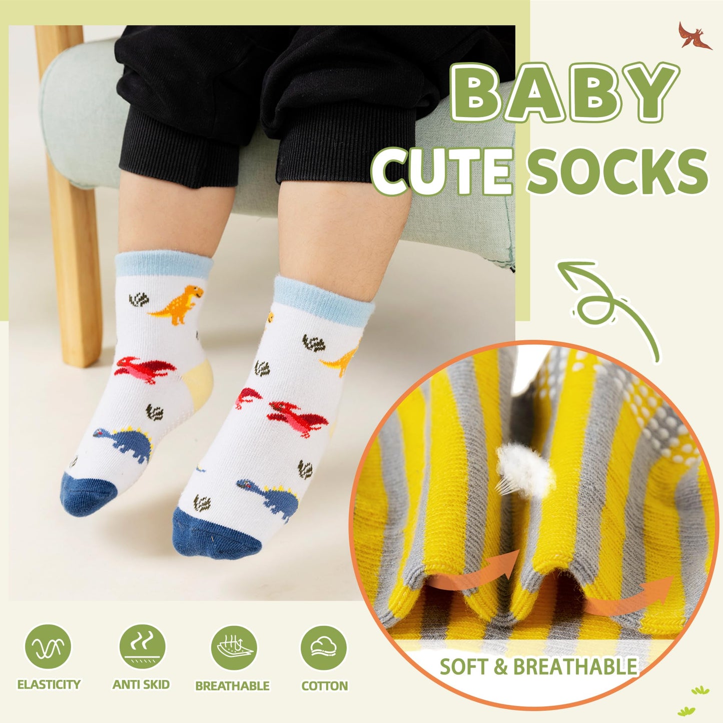 Toddler Non Slip Grips Socks Kids Anti Skid Baby Boys Girls Cotton Crew Socks 12 Pairs