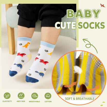 Toddler Non Slip Grips Socks Kids Anti Skid Baby Boys Girls Cotton Crew Socks 12 Pairs