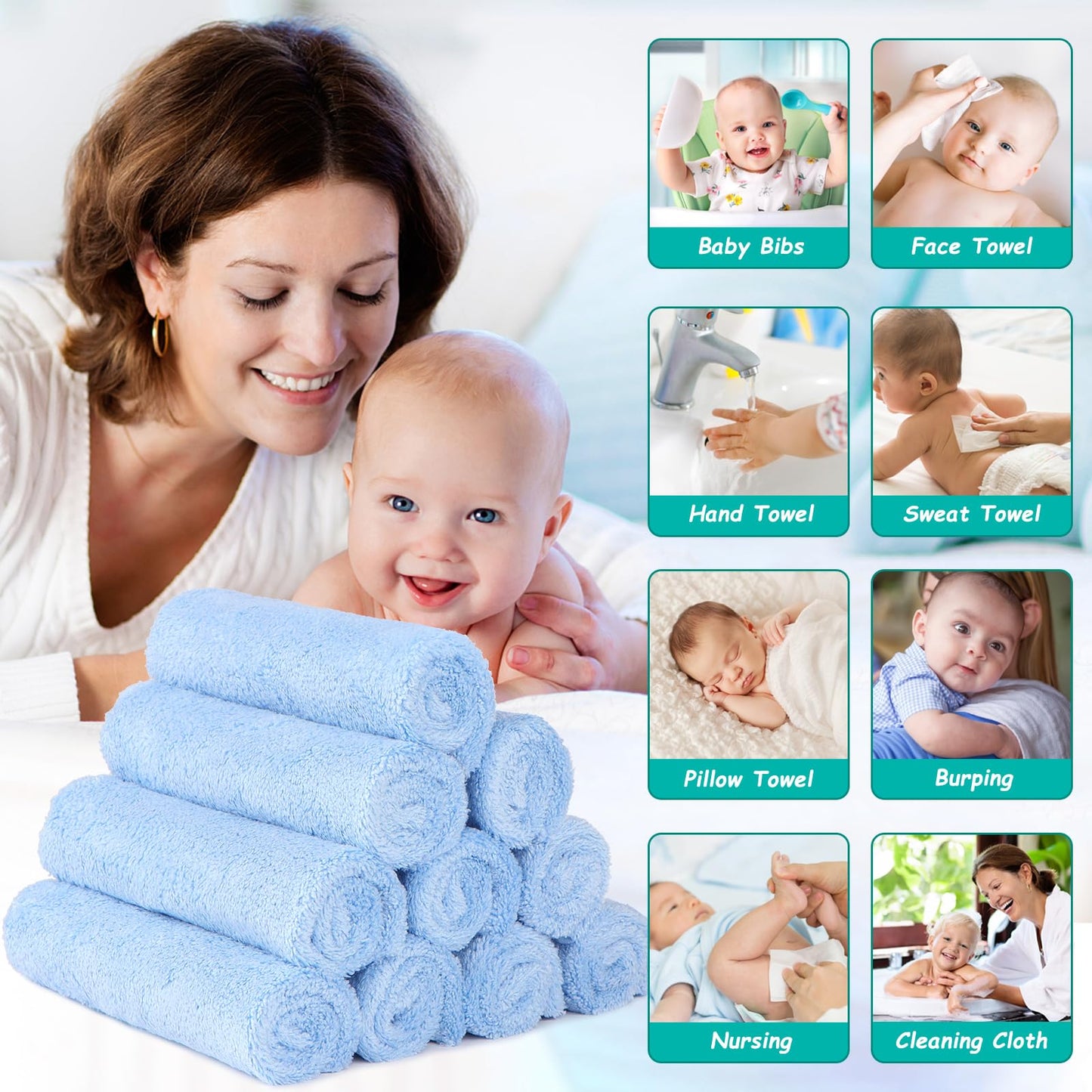 HOMEXCEL Baby Washcloths 24 Pack-Microfiber Coral Fleece Baby Bath Face Towel 7 x 9 Inch Extra Absorbent and Soft Burp Cloth and Wash Cloths for Newborn-Infants and Toddlers-Gentle On Sensitive Skin