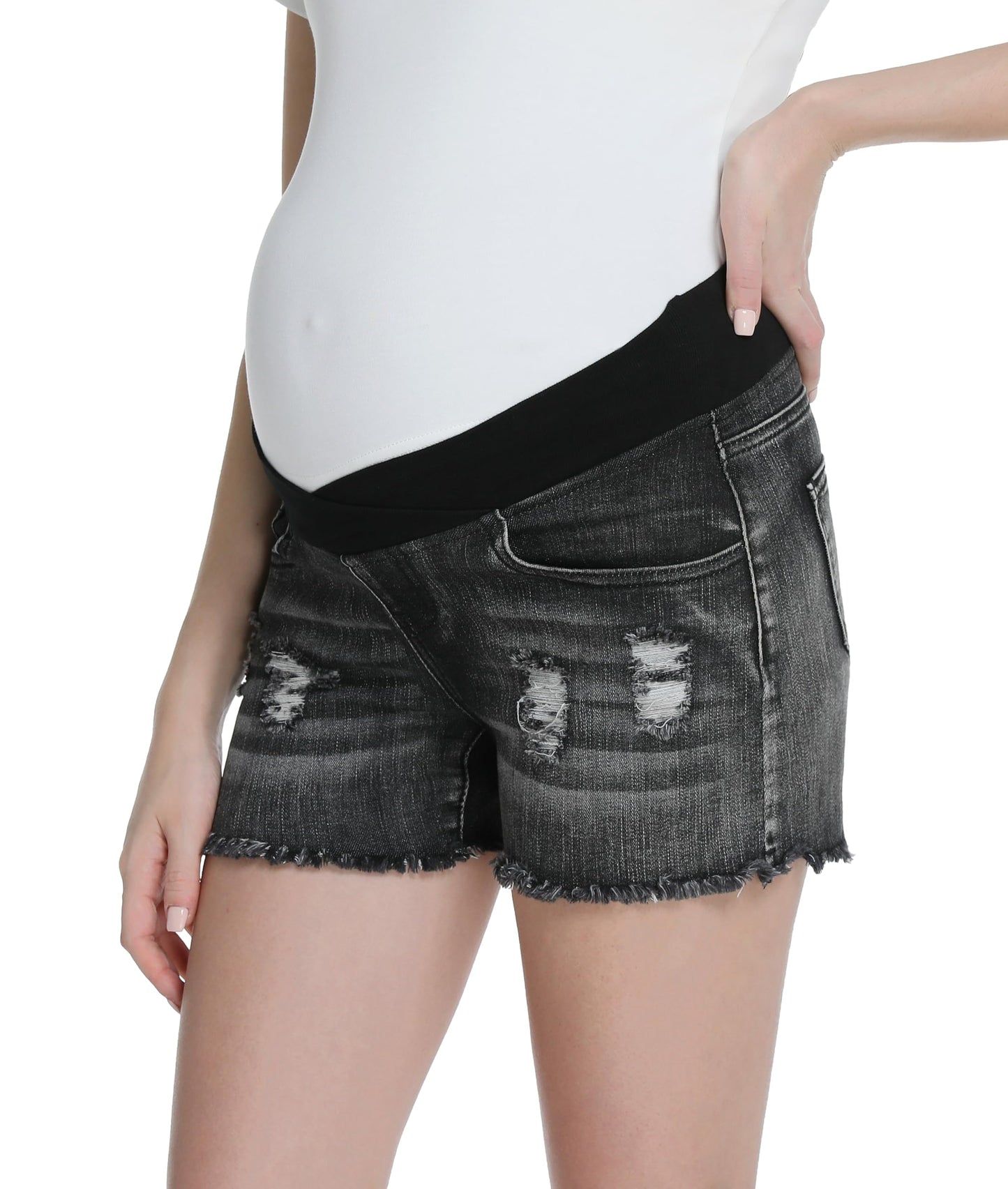 Foucome Women's Maternity Ripped Jean Shorts Summer Distressed Denim Shorts