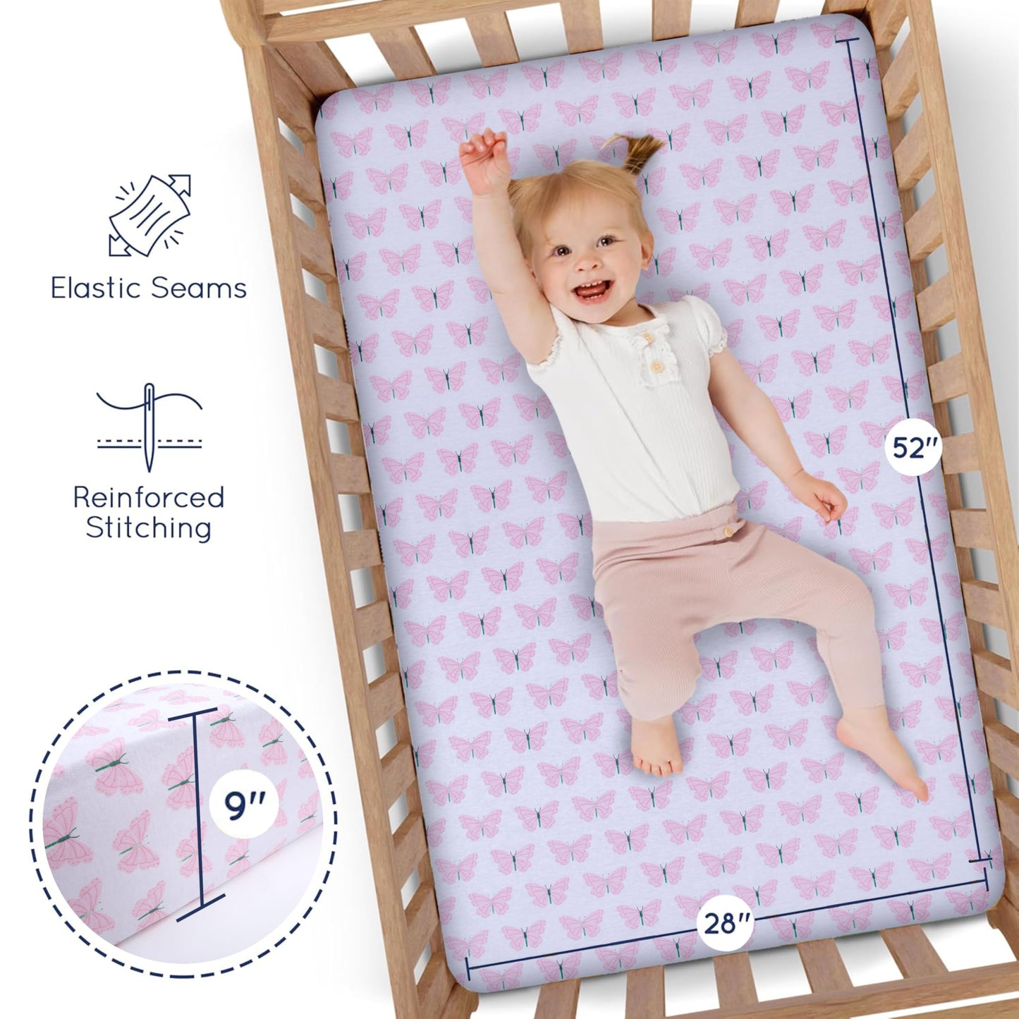 GROW WILD Unicorns & Rainbows Fitted Crib Sheets Girl (3 Pack) - Soft Jersey Cotton Fitted Sheet, Toddler Bed Mattress & Baby Crib Bedding Set for Girls, Baby Girl Nursery Crib - Pink, Purple & White
