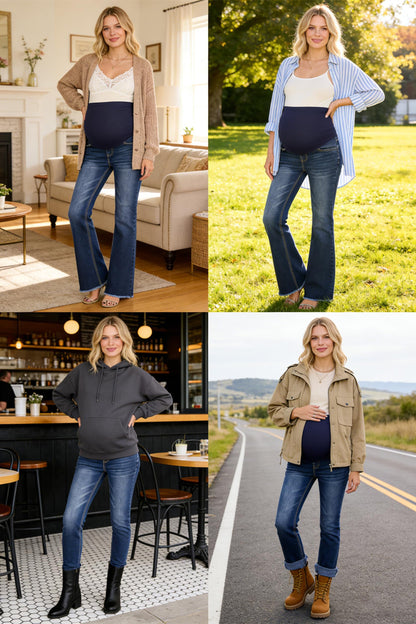 BLENCOT Maternity Jeans for Women Over Belly Pregnancy Pants Comfy Pregnant Jeans Flare Denim Jeans with Pockets
