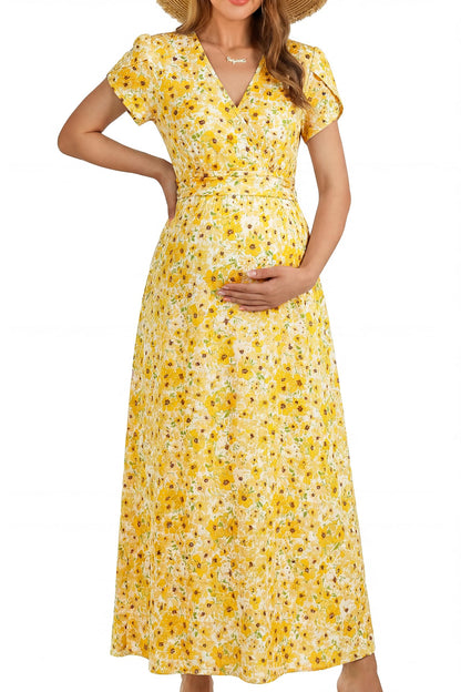 OUGES Maternity Maxi Dress Wrap Baby Shower Pregnancy Dresses for Photoshoot Maternity Outfits Summer Clothes 2026