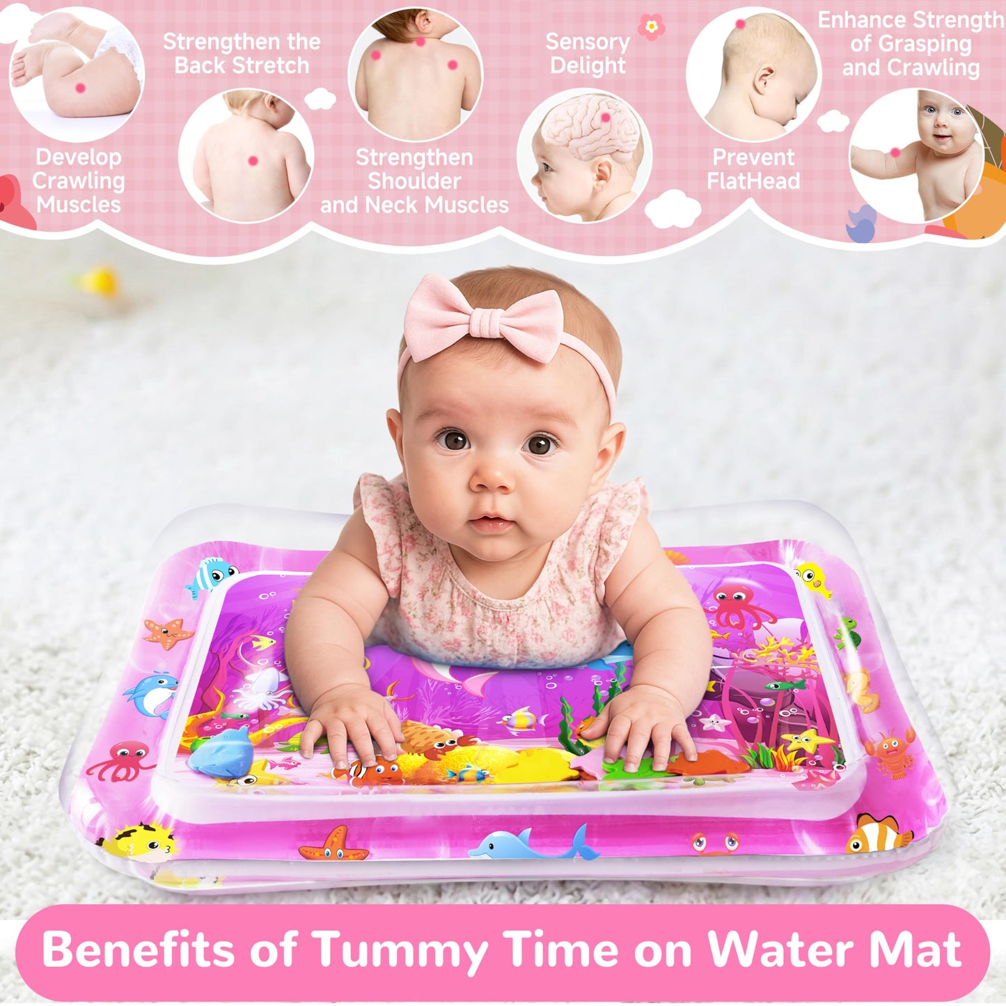 Yeeeasy Tummy Time Water Mat丨Inflatable Tummy Time Water Play Mat for Babies, Infants and Toddlers 3 to 24 Months Promote Development Toys Baby Toys essentials and Gifts