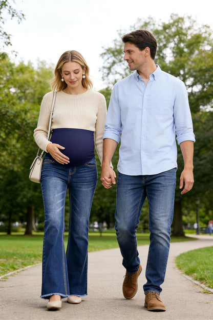 BLENCOT Maternity Jeans for Women Over Belly Pregnancy Pants Comfy Pregnant Jeans Flare Denim Jeans with Pockets