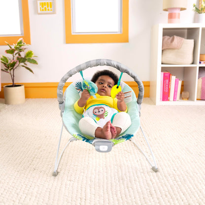 Bright Starts Baby Bouncer Soothing Vibrations Infant Seat - Removable -Toy Bar, Nonslip Feet, 0-6 Months Up to 20 lbs (Safari Fun)