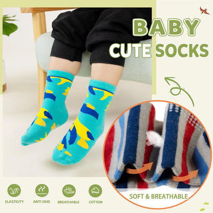 Toddler Non Slip Grips Socks Kids Anti Skid Baby Boys Girls Cotton Crew Socks 12 Pairs