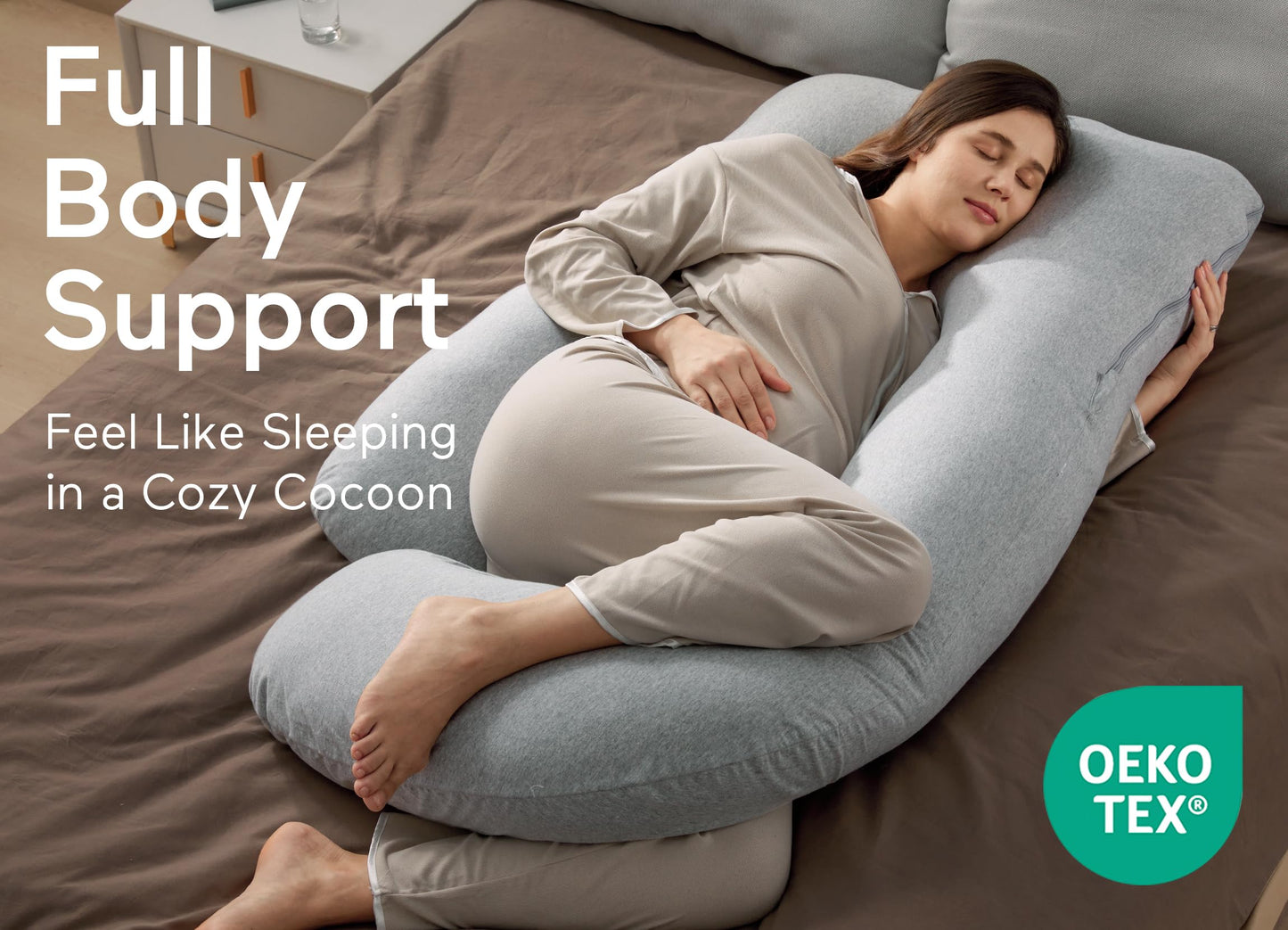 Momcozy Pregnancy Pillows for Sleeping, U Shaped Full Body Maternity Pillow with Removable Cover - Support for Back, Legs, Belly, HIPS for Pregnant Women, 57 Inch Pregnancy Pillow for Women, Grey