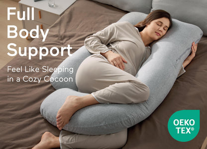 Momcozy Pregnancy Pillows for Sleeping, U Shaped Full Body Maternity Pillow with Removable Cover - Support for Back, Legs, Belly, HIPS for Pregnant Women, 57 Inch Pregnancy Pillow for Women, Grey