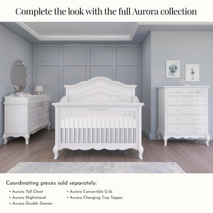 Evolur Aurora 5-in-1 Convertible Full-Size Baby Crib in Ivory Lace, GreenGuard Gold & JPMA, 3 Mattress HeightsRibbon Bow Scrollwork & Queen Anne Feet, Converts to Toddler, Day & Full-Size Bed