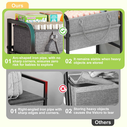 Cidaziya 2In1 Baby Diaper Caddy Organizers and Storage, 3 Tier Rolling Cart with Dividers and Drawers, Mobile Utility Cart Baby Dresser Clothes Organizer for Changing Table, Crib Nursery, Bedroom