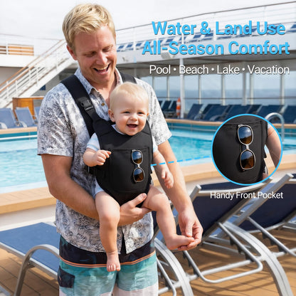 Neoprene Water Baby Carrier Newborn to Toddler, Ergonomic Waterproof Infant Chest Holder with Adjustable Straps, Breathable & Lightweight Baby Wearing Gear for Summer Pool Swimming & Beach