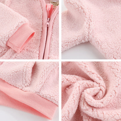 Newborn Infant Baby Boys Girls Cartoon Fleece Hooded Jacket Coat with Ears Warm Todder Kids Outwear Coat Zipper Up 0-6Y