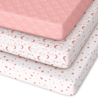 Unnivoll Baby Crib Sheets for Boys Girls, 28x52x8in Fitted Crib Sheet Neutral 3 Pack for Standard Crib and Toddler Mattress, Breathable Soft Microfiber Baby Sheet Blue Gray Planet