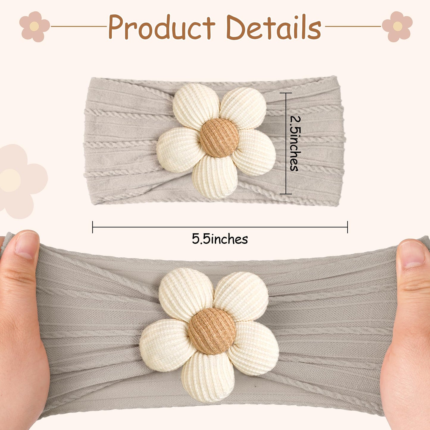 CÉLLOT 5 Pcs Baby Flower Headbands Baby Girls Nylon Headbands Soft Hairbands Hair Accessories for Newborn Infant Toddler Kids