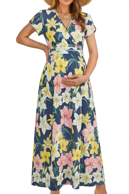 OUGES Maternity Maxi Dress Wrap Baby Shower Pregnancy Dresses for Photoshoot Maternity Outfits Summer Clothes 2026