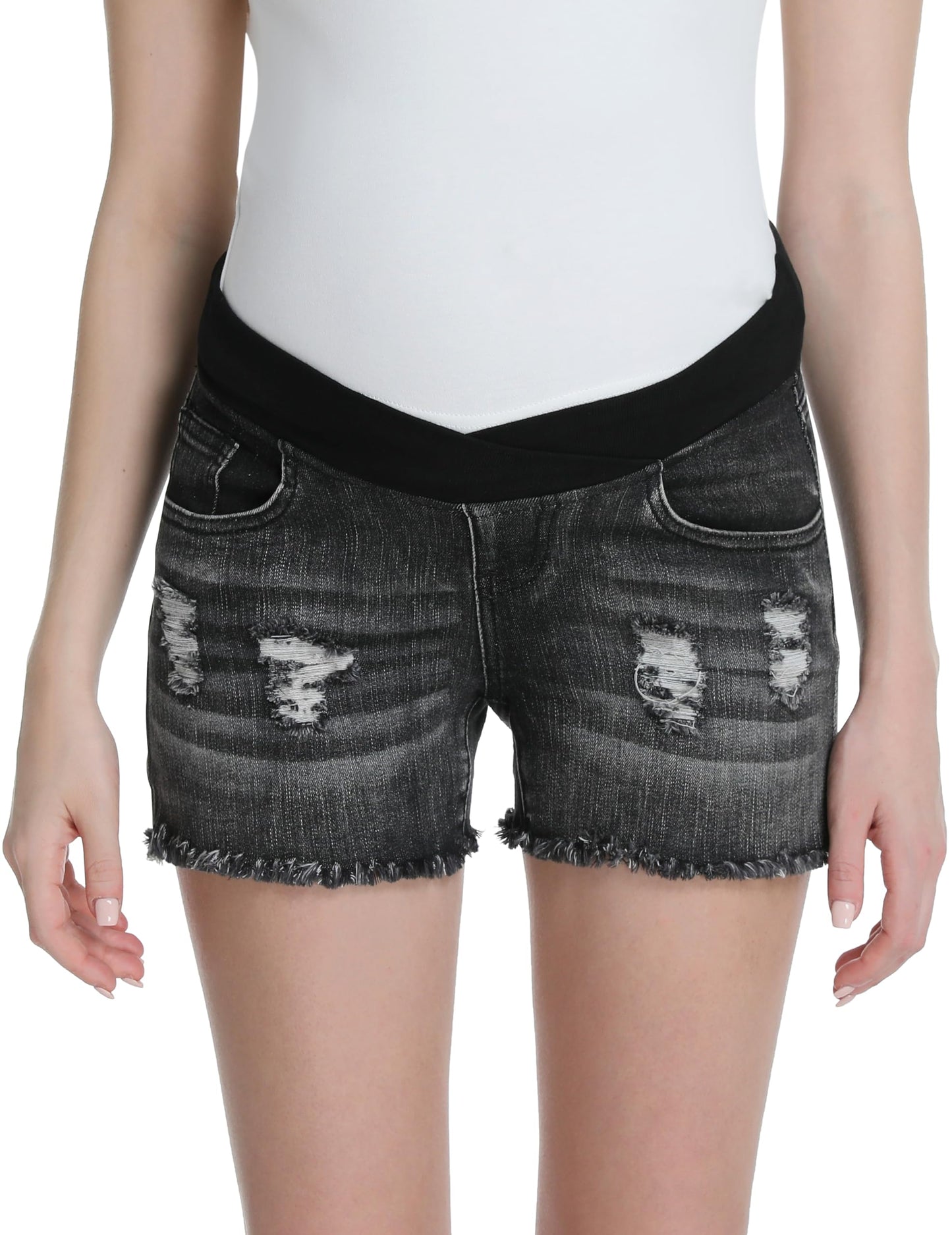 Foucome Women's Maternity Ripped Jean Shorts Summer Distressed Denim Shorts