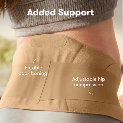 Frida Mom Dual Support Pregnancy Belly Band S/M, Maternity Belly Band with Ultimate Support Back, Hip & Pelvic, Adjustable, Lightweight, Breathable & Comfy, Supports Bump as Baby Grows, Clay