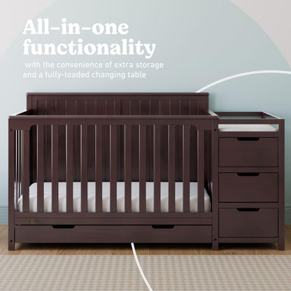 Graco Hadley 5-in-1 Convertible Crib & Changer – GREENGUARD Gold Certified, Fits Standard Crib Mattress, Converts to Toddler Bed and Full Bed, 4 Adjustable Mattress Heights (Pebble Gray)